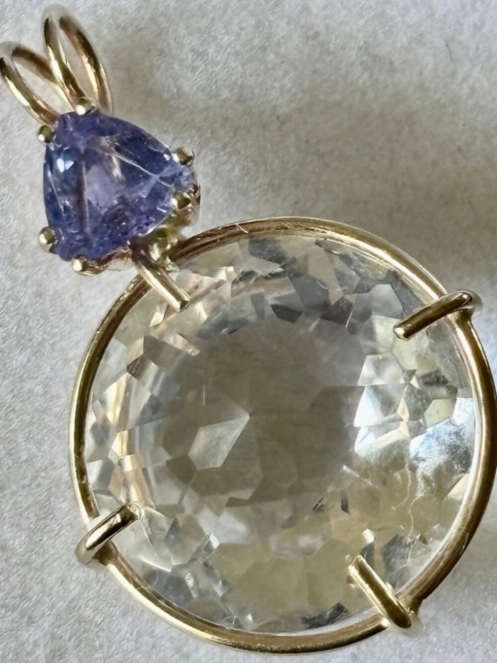 Tanzanite and Quartz 14k gold pendant by Paul Jensen